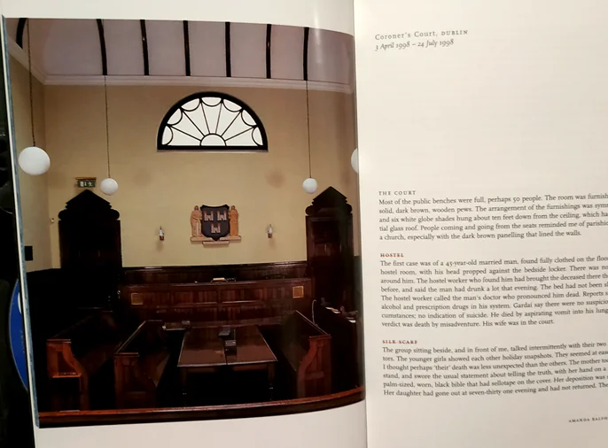 photo of open book showing text and image of the court